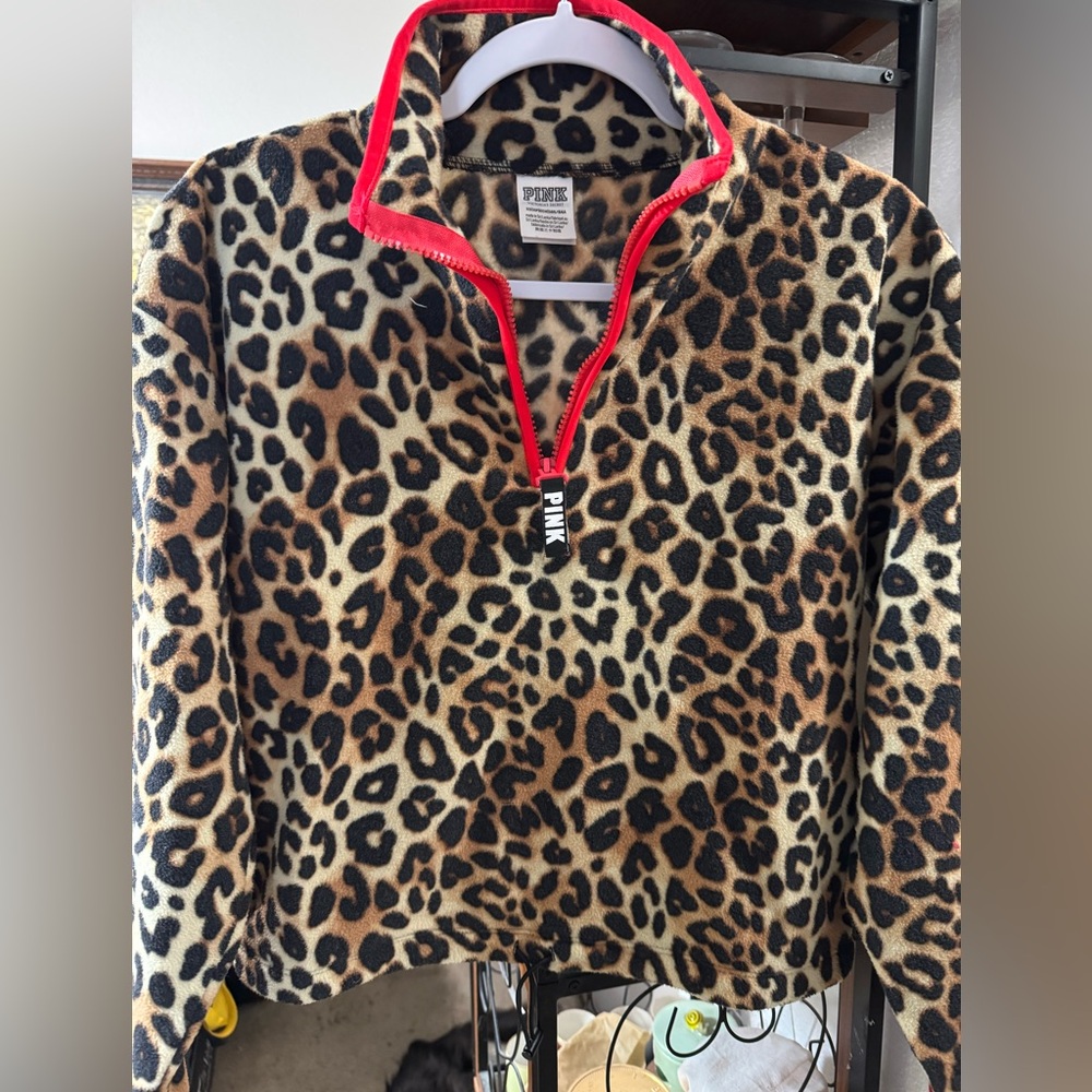 PINK Victoria's Secret Leopard print Quarter-Zip Jacket - NWOT - Size XS